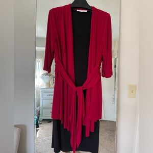 Evan-Picone Women's Black & Red Dress With Attached Jacket over Shirt Size 16